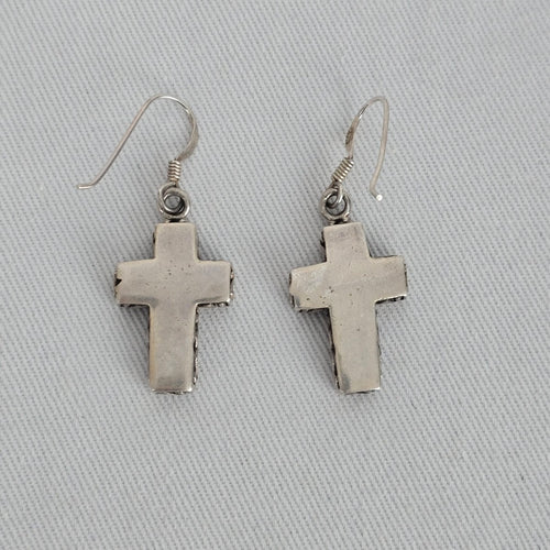 925 Sterling Silver Cross Dangle Earrings 925 Black Inlay Minimalist