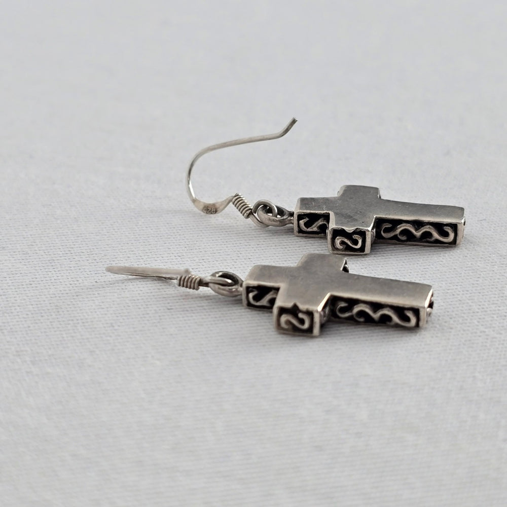 925 Sterling Silver Cross Dangle Earrings 925 Black Inlay Minimalist
