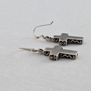 925 Sterling Silver Cross Dangle Earrings 925 Black Inlay Minimalist