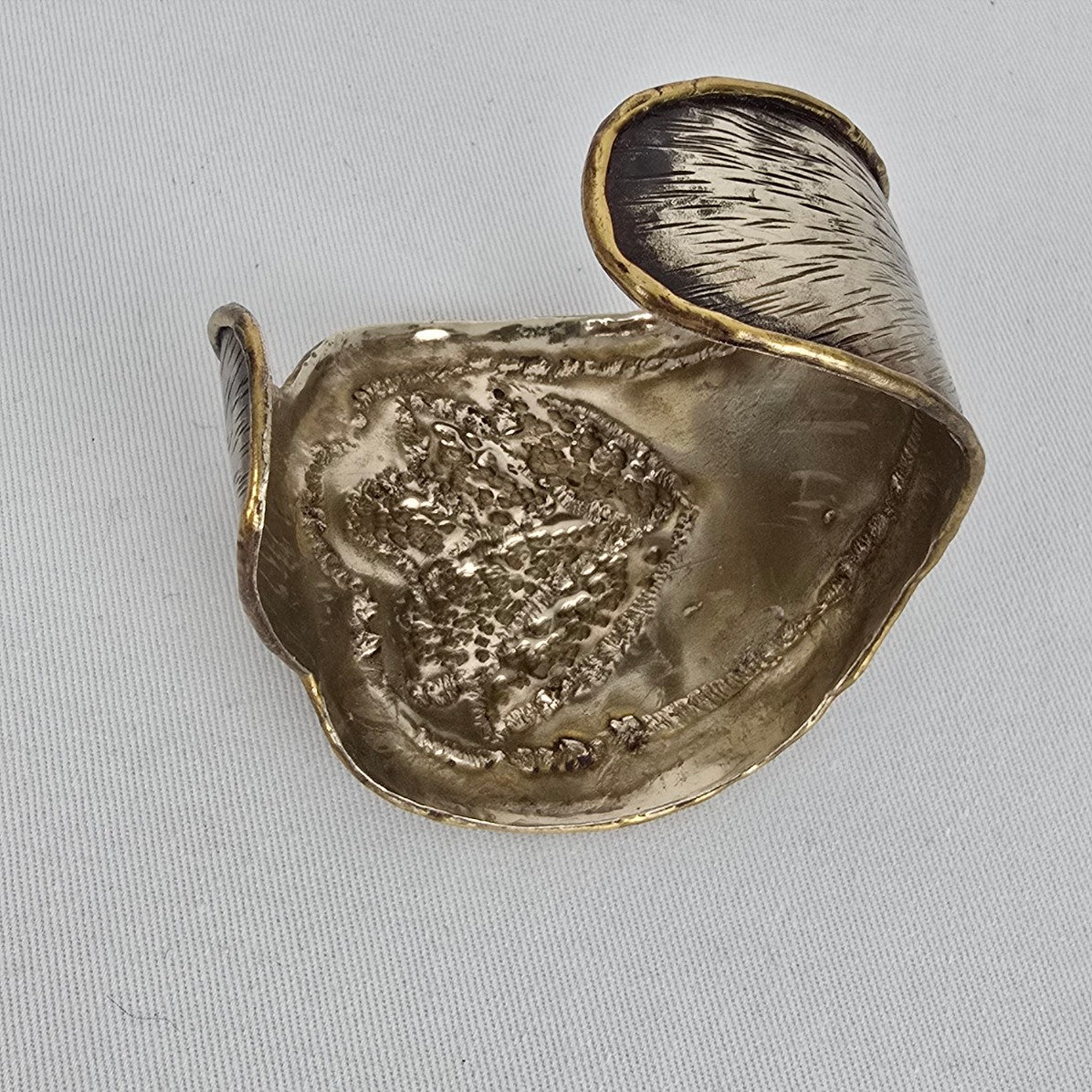 Artisan Style Statement Cuff Bracelet Mixed Metal Floral Textured Wide Boho