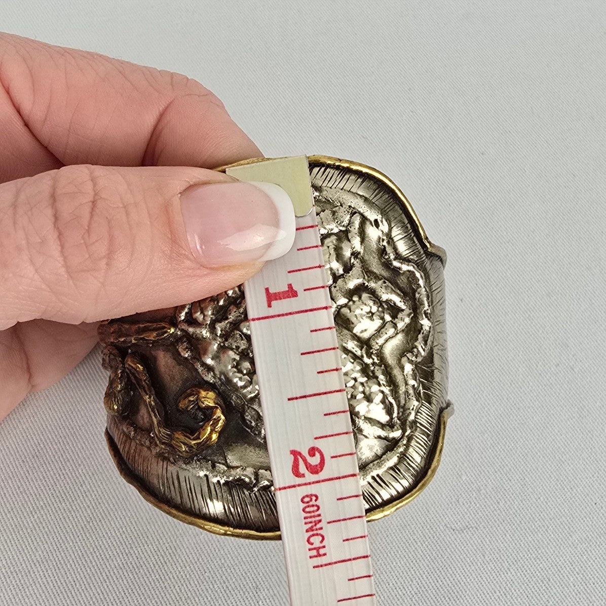 Artisan Style Statement Cuff Bracelet Mixed Metal Floral Textured Wide Boho