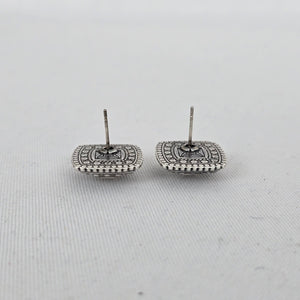 Vintage Style Silver Tone Square Stud Earrings Crystal Center Beaded Frame