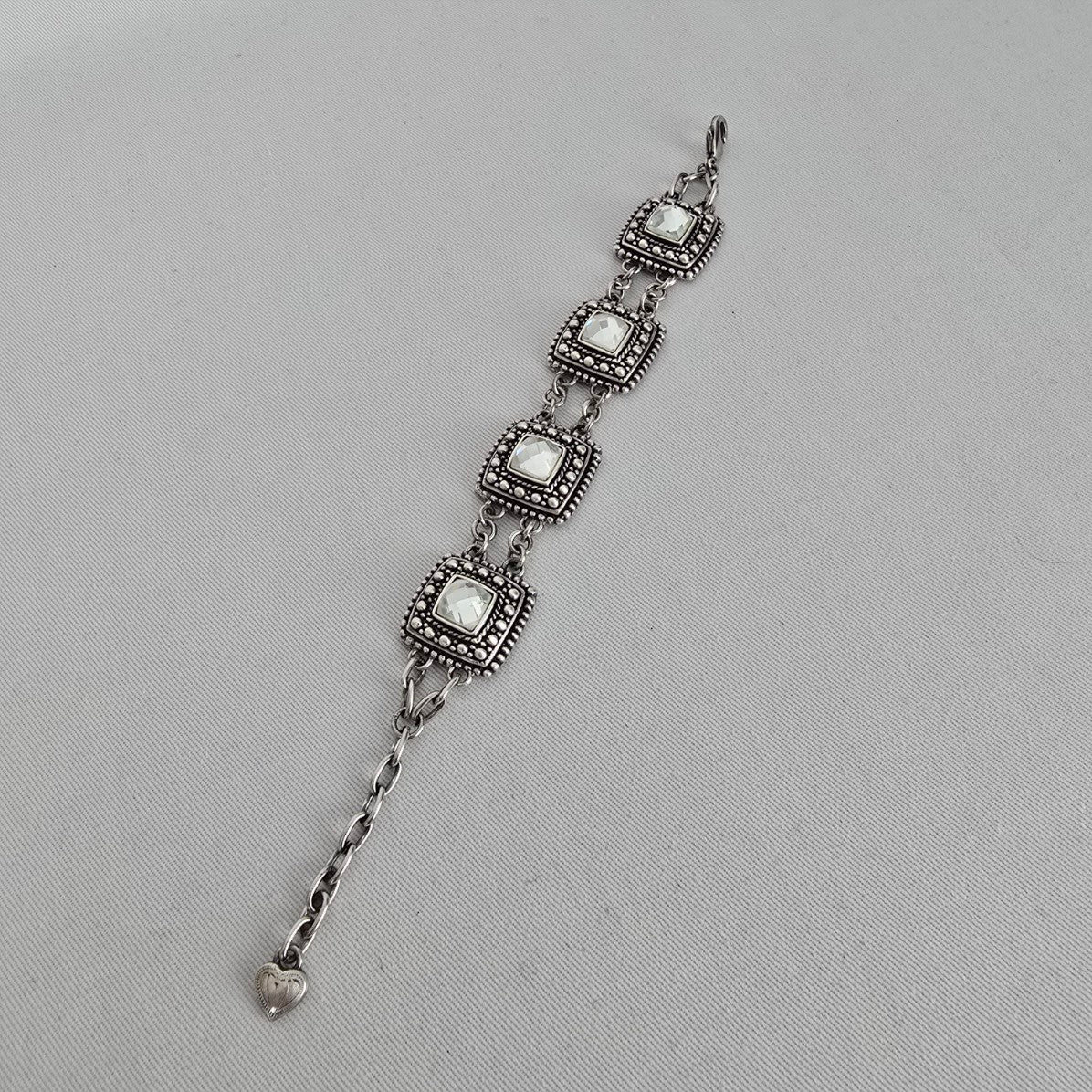 Statement Crystal Link Bracelet Antiqued Silver Beaded Detail Adjustable