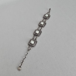Statement Crystal Link Bracelet Antiqued Silver Beaded Detail Adjustable