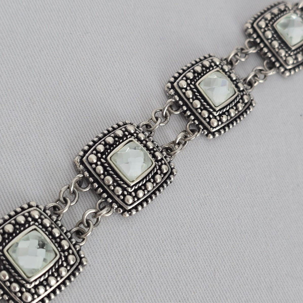 Statement Crystal Link Bracelet Antiqued Silver Beaded Detail Adjustable