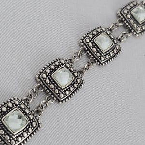 Statement Crystal Link Bracelet Antiqued Silver Beaded Detail Adjustable