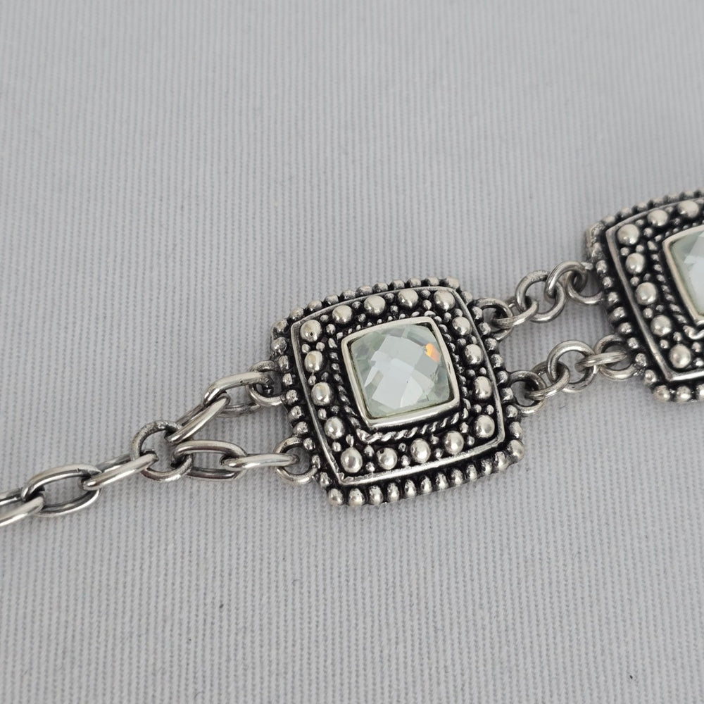 Statement Crystal Link Bracelet Antiqued Silver Beaded Detail Adjustable