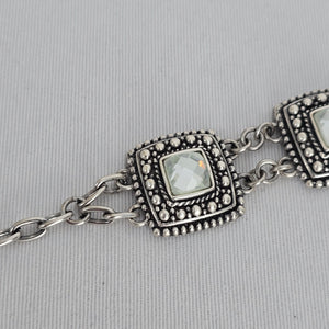 Statement Crystal Link Bracelet Antiqued Silver Beaded Detail Adjustable