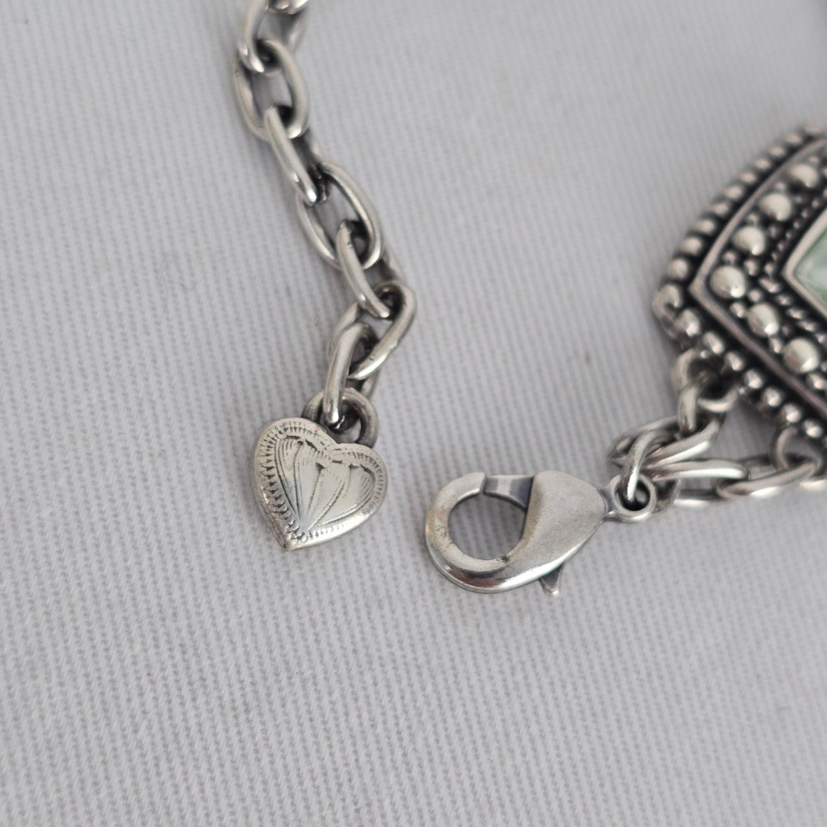 Statement Crystal Link Bracelet Antiqued Silver Beaded Detail Adjustable