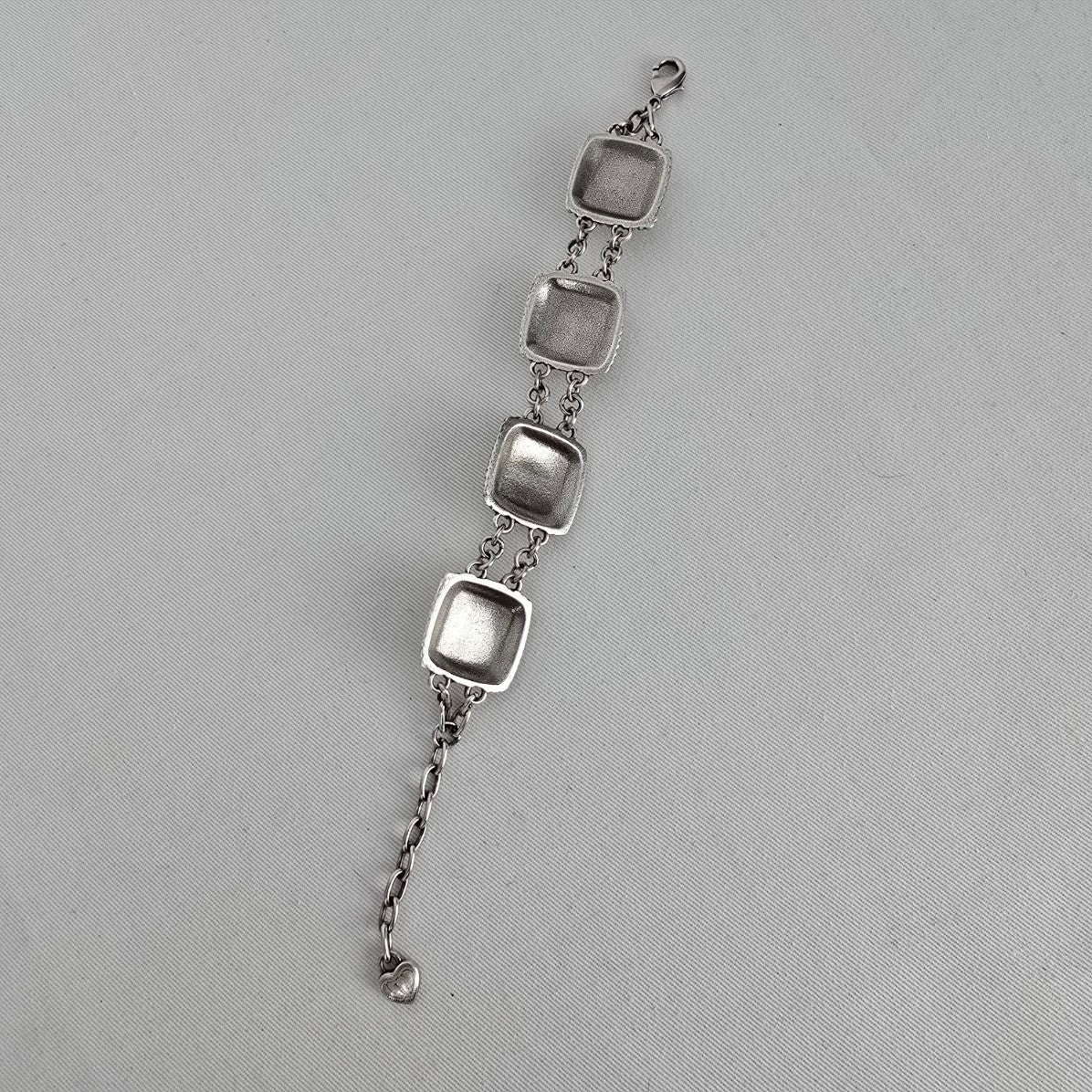 Statement Crystal Link Bracelet Antiqued Silver Beaded Detail Adjustable