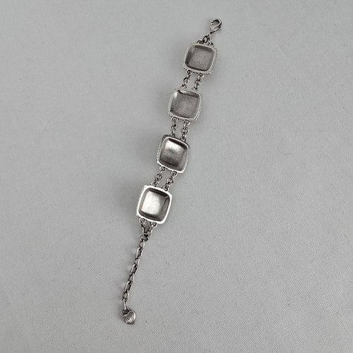 Statement Crystal Link Bracelet Antiqued Silver Beaded Detail Adjustable