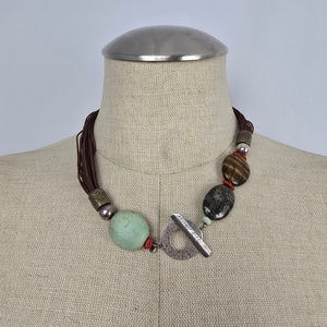 Silpada Sterling Silver Toggle Necklace Tiger’s Eye & Mixed Stone Statement