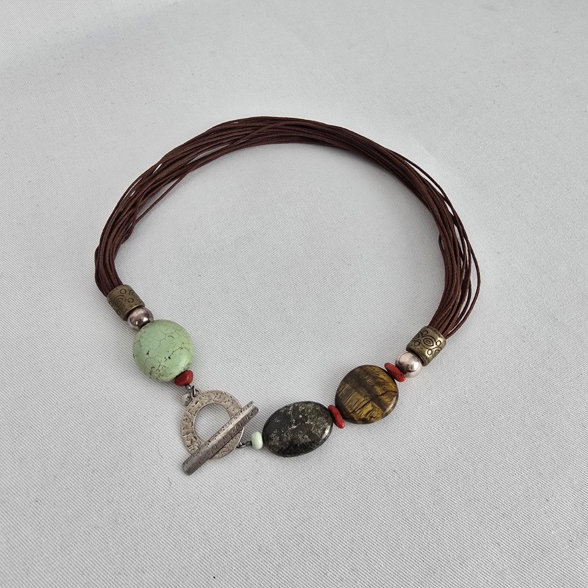 Silpada Sterling Silver Toggle Necklace Tiger’s Eye & Mixed Stone Statement
