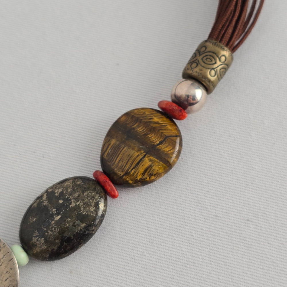 Silpada Sterling Silver Toggle Necklace Tiger’s Eye & Mixed Stone Statement
