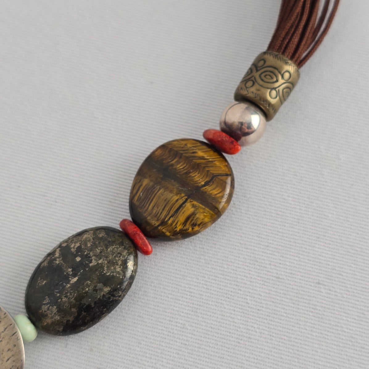Silpada Sterling Silver Toggle Necklace Tiger’s Eye & Mixed Stone Statement