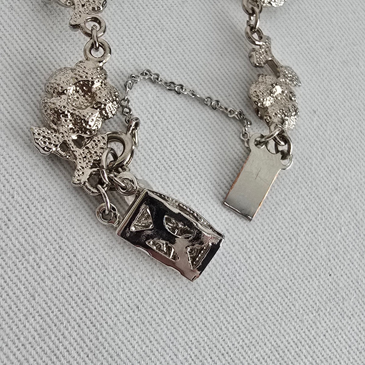 Vintage Silver Tone Floral Crystal Link Bracelet Rhinestone Rose Design