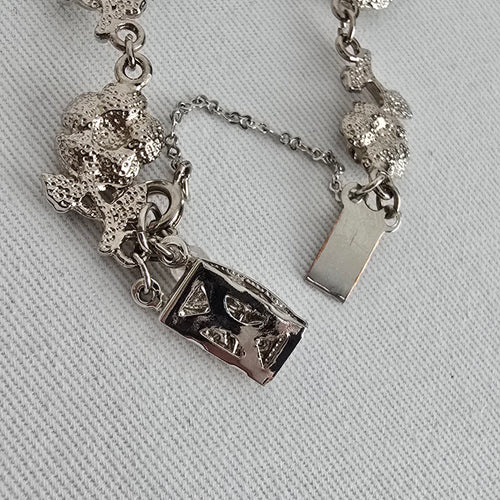 Vintage Silver Tone Floral Crystal Link Bracelet Rhinestone Rose Design