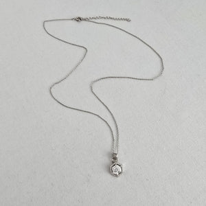 Hexagon Halo Crystal Pendant Necklace Silver Tone Dainty