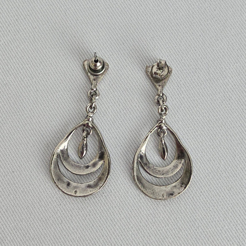 Vintage Style Marcasite Drop Earrings Silver Tone Dangle