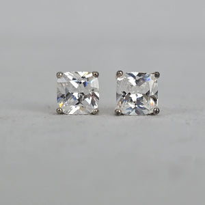 925 Sterling Silver CZ Stud Earrings Cushion Cut