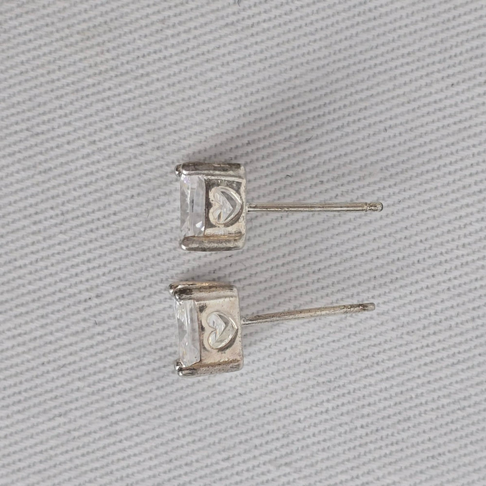925 Sterling Silver CZ Stud Earrings Cushion Cut