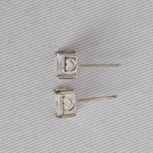 925 Sterling Silver CZ Stud Earrings Cushion Cut