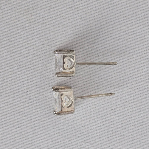 925 Sterling Silver CZ Stud Earrings Cushion Cut
