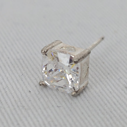 925 Sterling Silver CZ Stud Earrings Cushion Cut