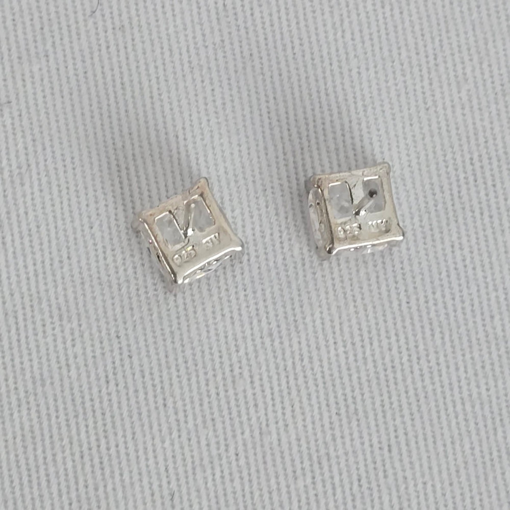 925 Sterling Silver CZ Stud Earrings Cushion Cut
