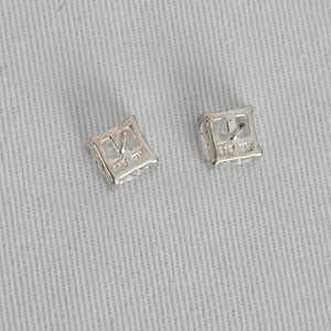 925 Sterling Silver CZ Stud Earrings Cushion Cut