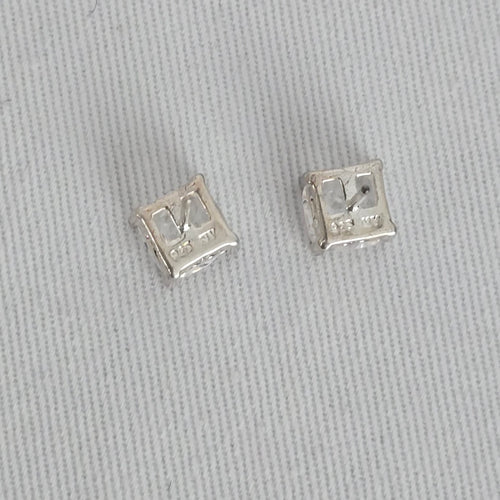 925 Sterling Silver CZ Stud Earrings Cushion Cut