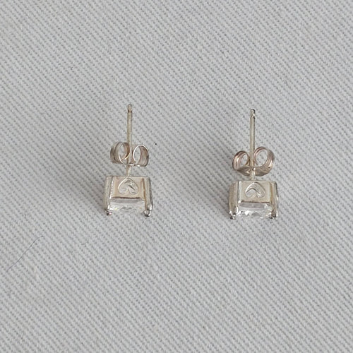 925 Sterling Silver CZ Stud Earrings Cushion Cut