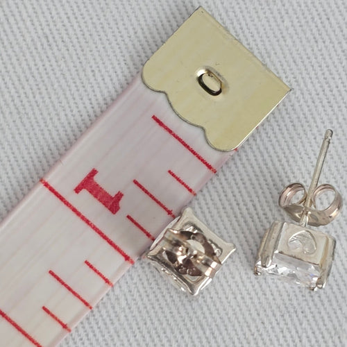 925 Sterling Silver CZ Stud Earrings Cushion Cut
