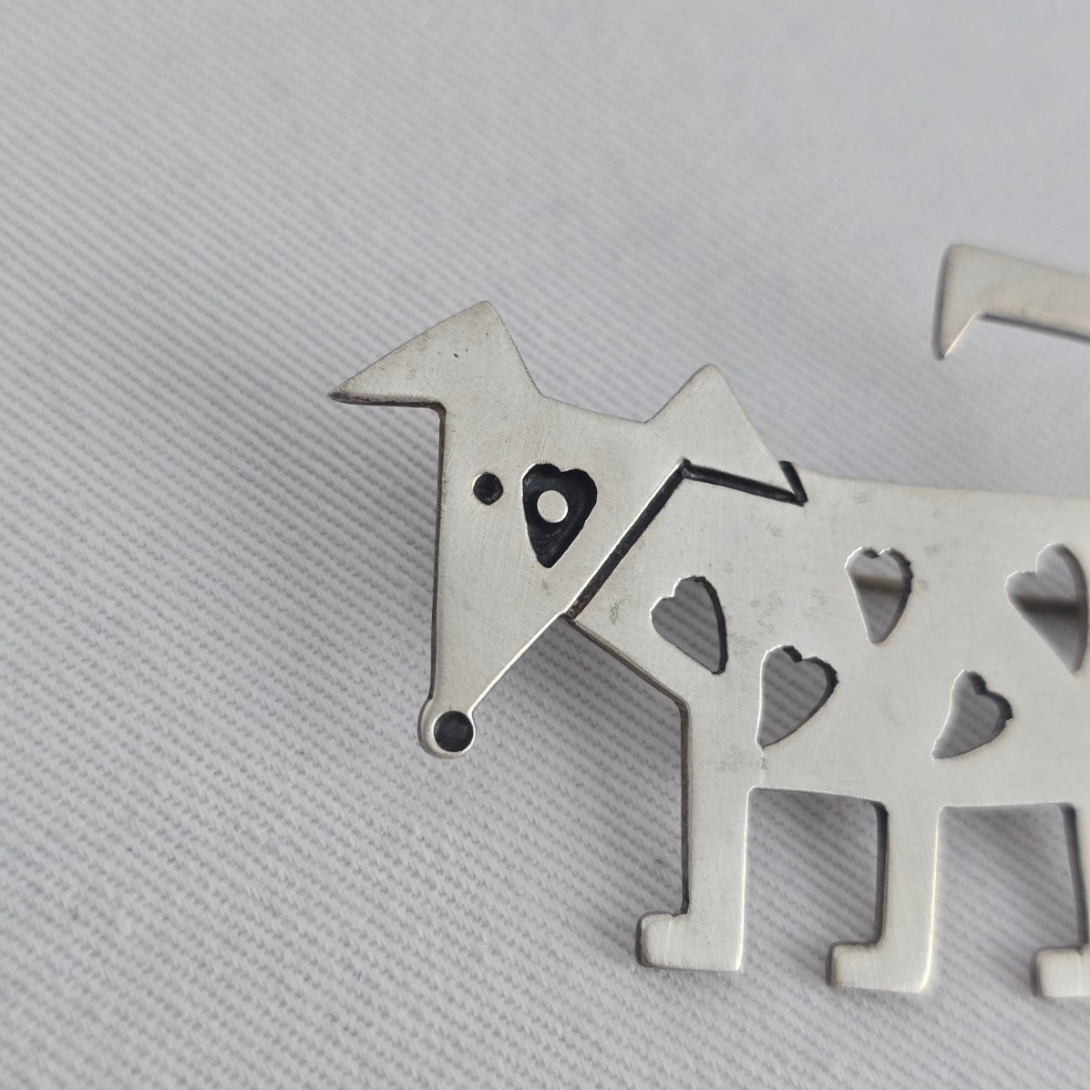 Vintage 925 Sterling Silver Dog Brooch Folk Art Heart Cutout