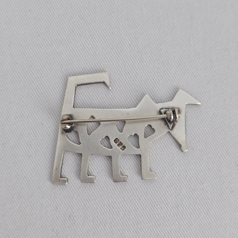 Vintage 925 Sterling Silver Dog Brooch Folk Art Heart Cutout