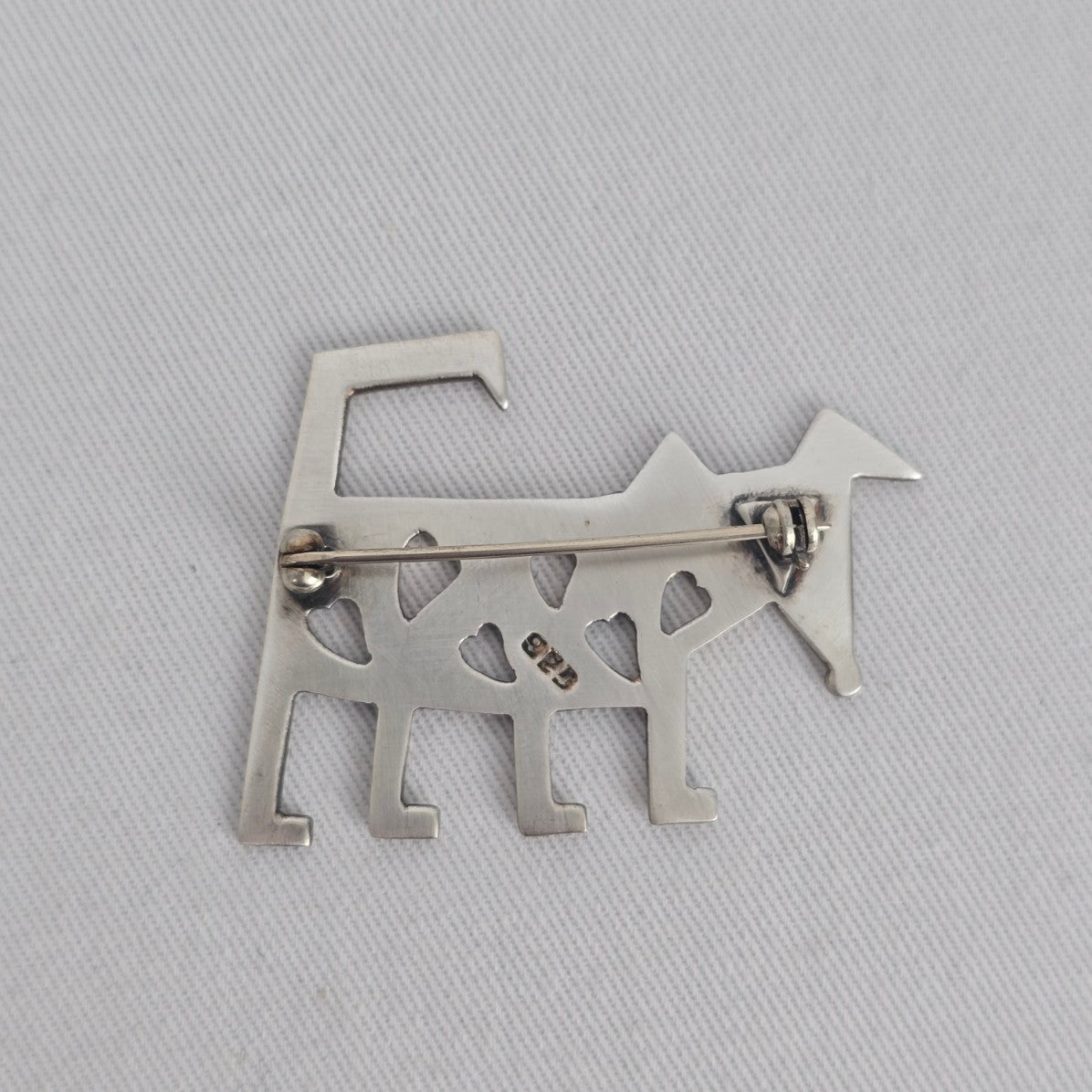Vintage 925 Sterling Silver Dog Brooch Folk Art Heart Cutout