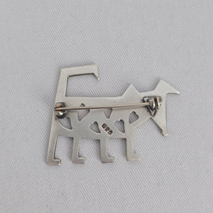 Vintage 925 Sterling Silver Dog Brooch Folk Art Heart Cutout