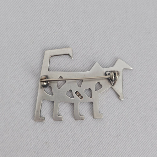 Vintage 925 Sterling Silver Dog Brooch Folk Art Heart Cutout