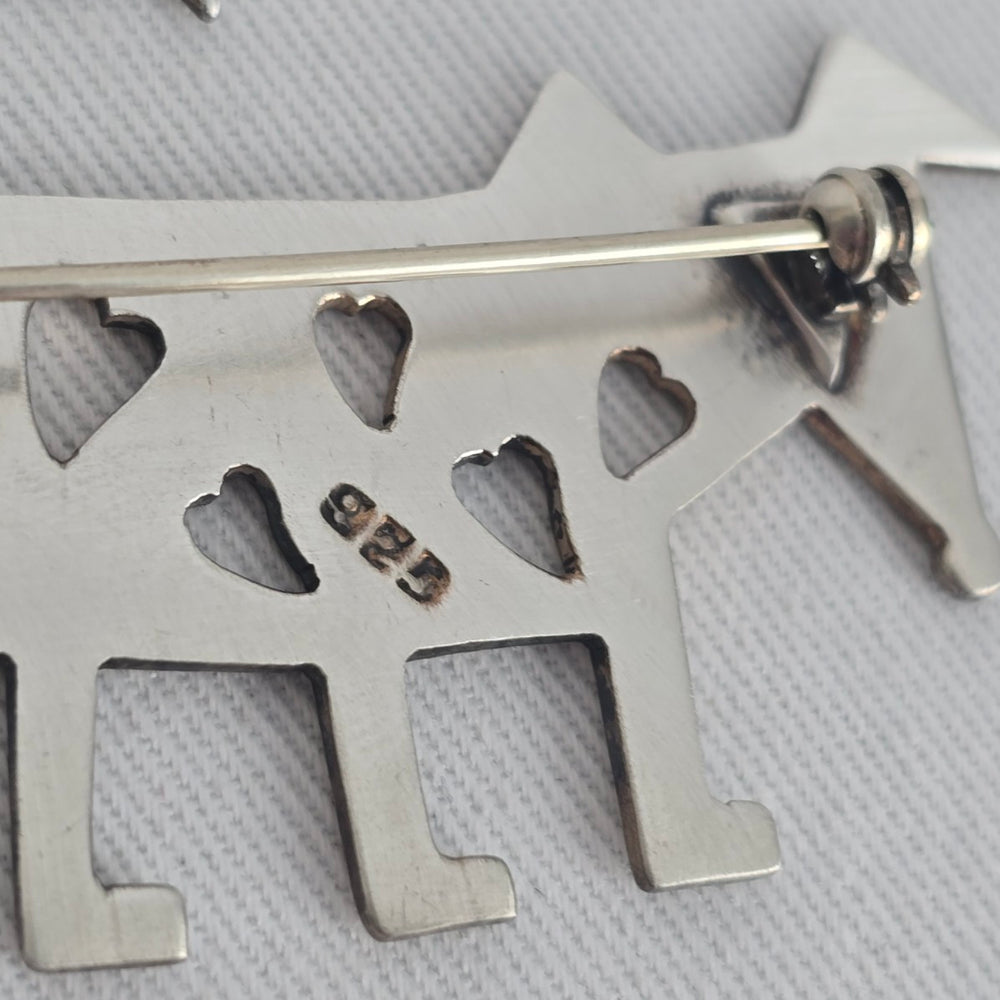 Vintage 925 Sterling Silver Dog Brooch Folk Art Heart Cutout