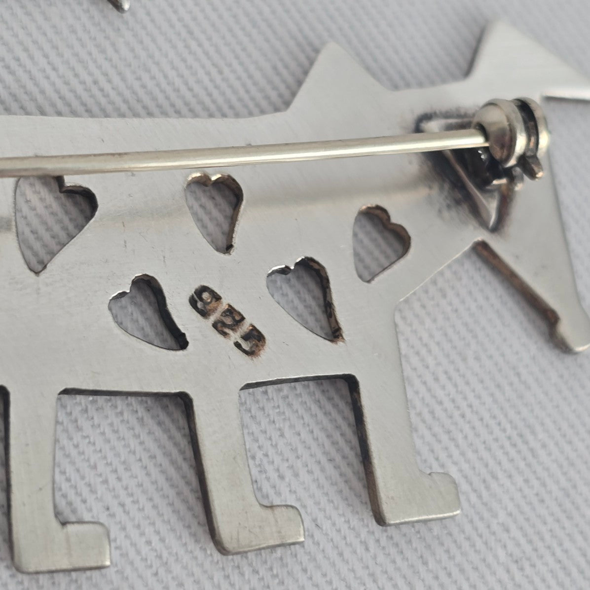 Vintage 925 Sterling Silver Dog Brooch Folk Art Heart Cutout