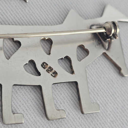 Vintage 925 Sterling Silver Dog Brooch Folk Art Heart Cutout