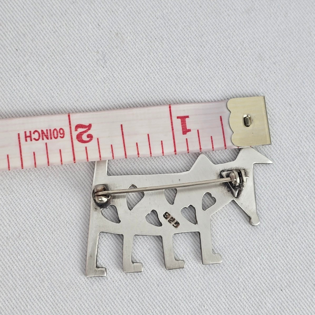 Vintage 925 Sterling Silver Dog Brooch Folk Art Heart Cutout