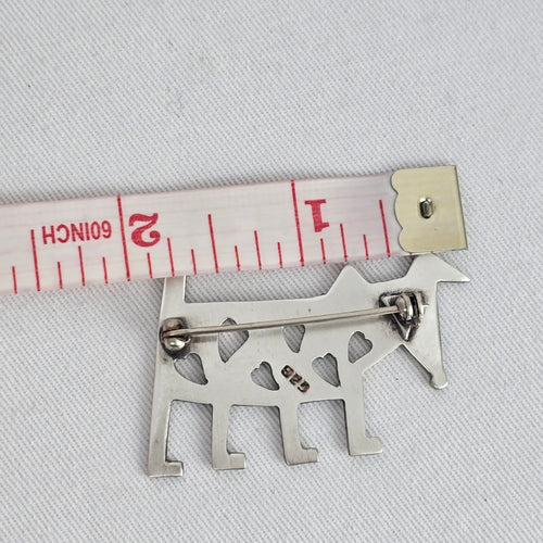 Vintage 925 Sterling Silver Dog Brooch Folk Art Heart Cutout