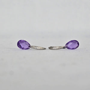Sterling Silver 925 Purple Drop Dangle Earrings Minimalist CZ Accent