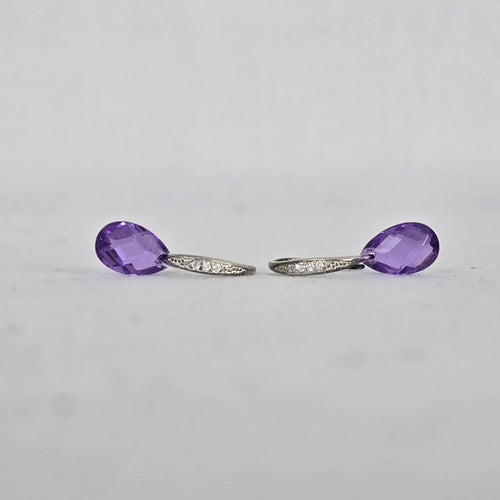 Sterling Silver 925 Purple Drop Dangle Earrings Minimalist CZ Accent