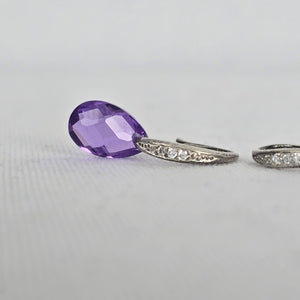 Sterling Silver 925 Purple Drop Dangle Earrings Minimalist CZ Accent