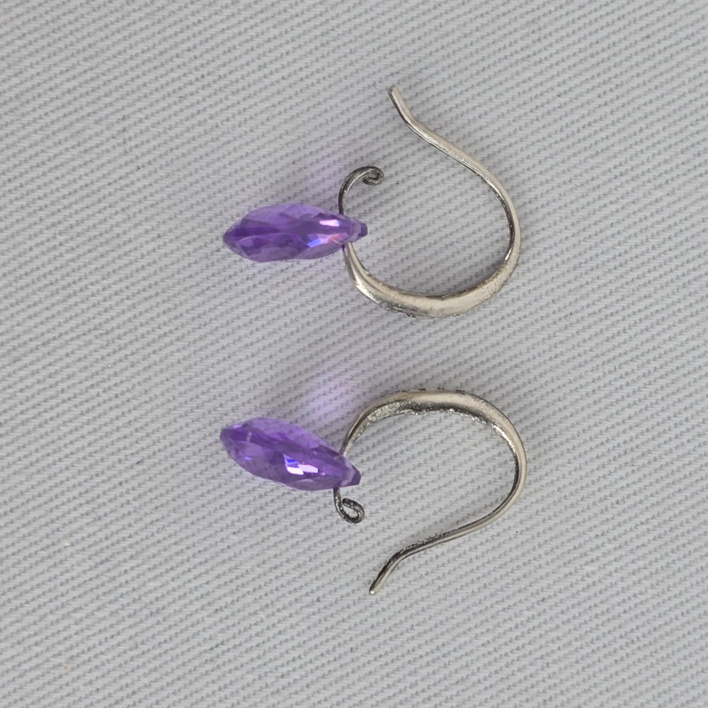 Sterling Silver 925 Purple Drop Dangle Earrings Minimalist CZ Accent