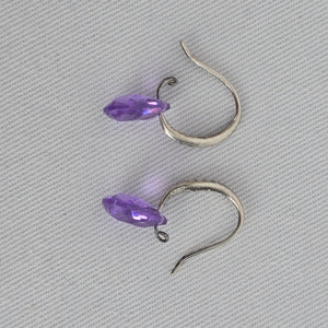 Sterling Silver 925 Purple Drop Dangle Earrings Minimalist CZ Accent