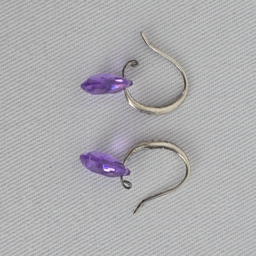 Sterling Silver 925 Purple Drop Dangle Earrings Minimalist CZ Accent