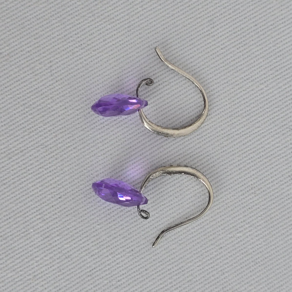 Sterling Silver 925 Purple Drop Dangle Earrings Minimalist CZ Accent